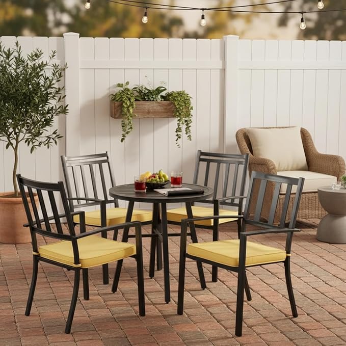 Outdoor 18 inch Square Patio Dining Chair Pads – Comfortable Fiber-Filled Seat Cushions with Ties, Reversible Polyester Fabric - Sunbeam, Set of 4