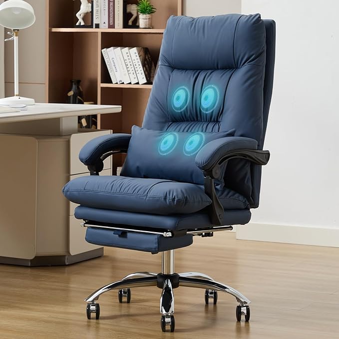 Massage Office Chair with Foot Rest,6 Points Vibration, Executive Office Chairs Tall Office Chair,Ergonomic Reclining Desk Chair