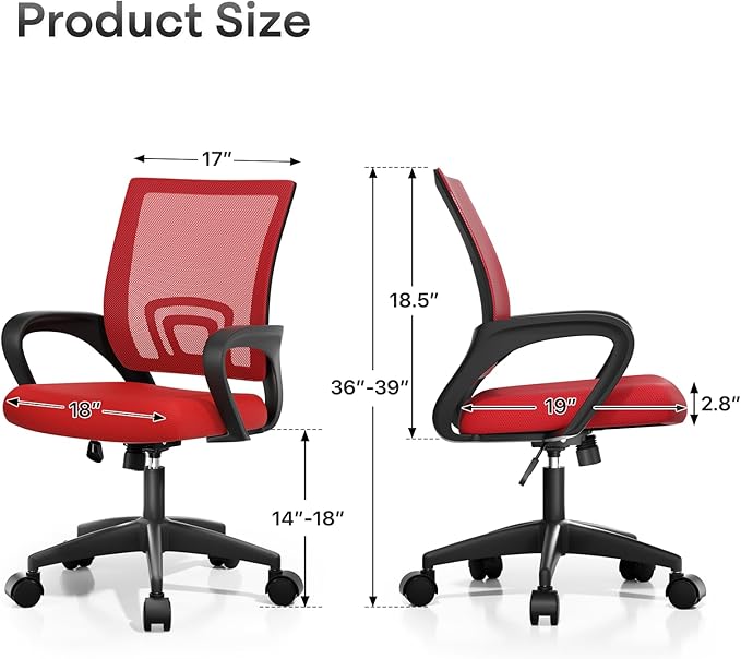 Athena Collection Office Chair - 330Lbs, Breathable Mesh Desk Chair Thickness Cushion with Lumbar Support & Armrest, Rolling Swivel Adjustable Tilt Lock for Home Office/Gaming, Bedroom Study