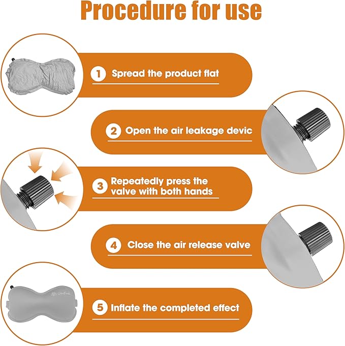Inflatable Lumbar Pillow for Travel, Lumbar Support Self-Inflating for Car, Neck Pillow Inflatable Lumbar Support Travel Lumbar Pillow for car (Grey)