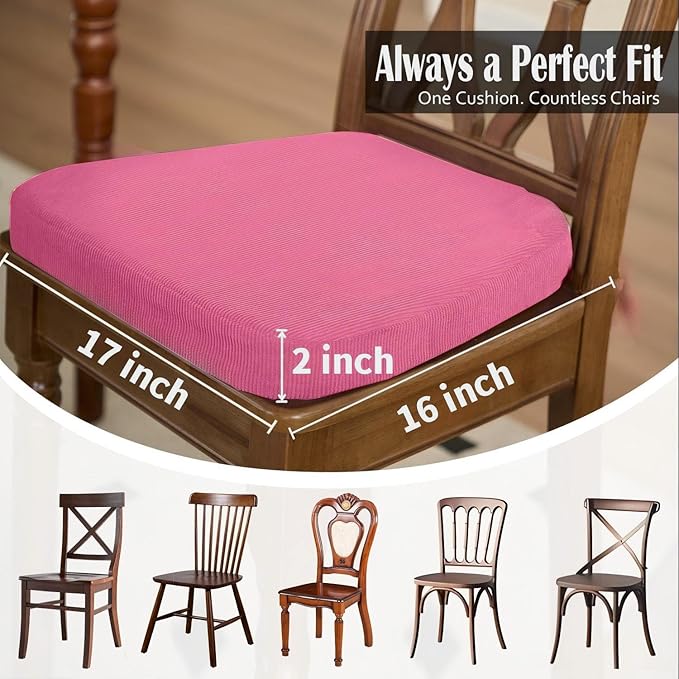 2'' Thick High-Density Foam Indoor Chair Cushions | Dining Chair Pads with Ties, Removable Washable Cover, Kitchen Chair Cushions 17"x16",Rose Red 6 Pack