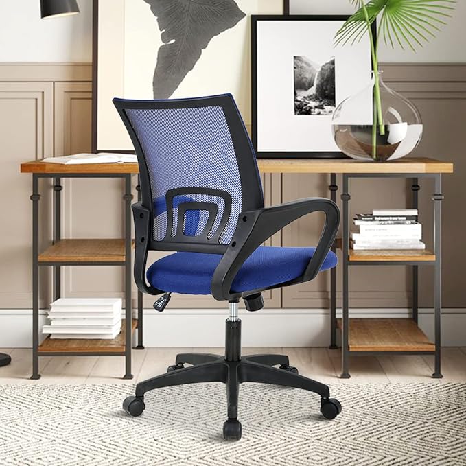 MKDLUFEI Office Chair, Adjustable Ergonomic Computer Task with Lumbar Support Mid Back Mesh Task with Backrest for Home Office Work Student, Adults, Blue