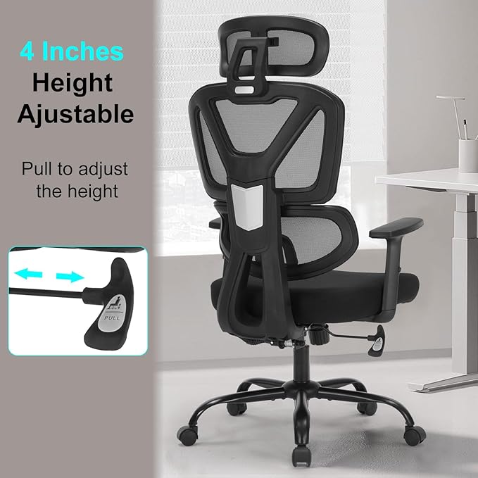 Ergonomic Office Chair, Ergonomic Desk Chair with Adjustable Height, Lumbar Support, High Back Mesh Home Computer Chair with Adjustable Armrests, Task Chairs for Home Office - 350lb Executive Chairs