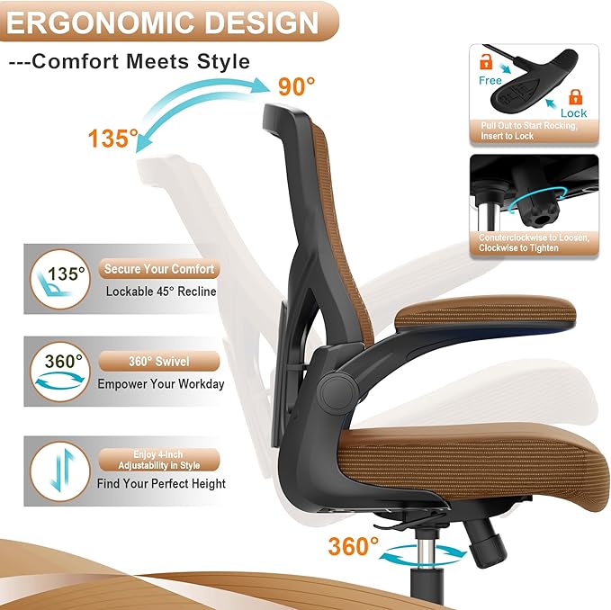 CYKOV Office Chair, High Back Desk Chair Adjustable Height and Ergonomic Design Home Office Computer Chair Executive Lumbar Support Padded Flip-up Armrest Swivel Task Chair