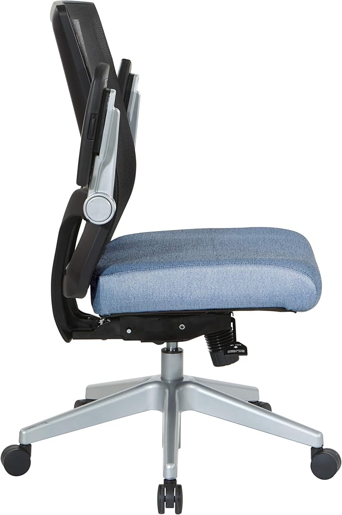 Space Seating 867 Series Adjustable Manager's Chair with Breathable Mesh Back, Lumbar Support and Padded Flip Arms, Blue Fabric Seat with Silver Nylon Base