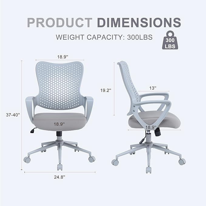 Ergonomic Office Chair, Breathable Mesh Computer Desk Chair with Armrests, Rolling Swivel Task Chair, Butterfly Back Design for Home Office, Adults and Teens (Gray)