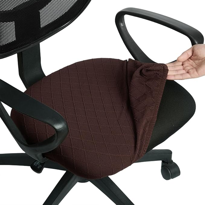 Melaluxe Stretch Jacquard Office Chair Cover, Removable Washable Desk Chair Cover Rotating Chair Seat Slipcover, Coffee