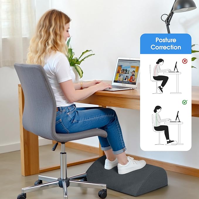 Foot Rest for Under Desk at Work - Non-Slip Foot Stool with 3 Adjustable Heights, Ergonomic Under Desk Footrest with Washable Cover for Desk, Home, Office, Car (Dark Grey)