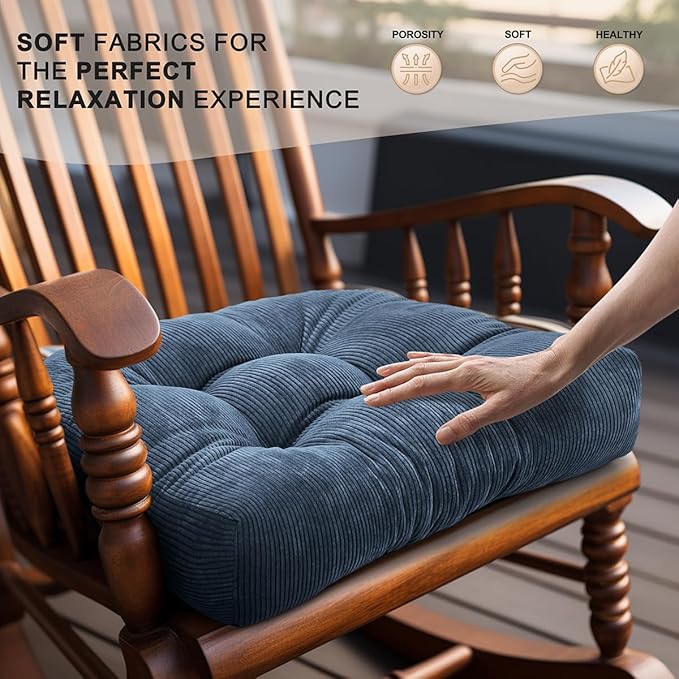Lokex Rocking Chair Cushion Only,Tufted Non-Slip Comfortable Rocking Chair Cushions Indoor with Ties,Striped Rocking Chair Pads (Indigo Blue, 28x18/18x18)
