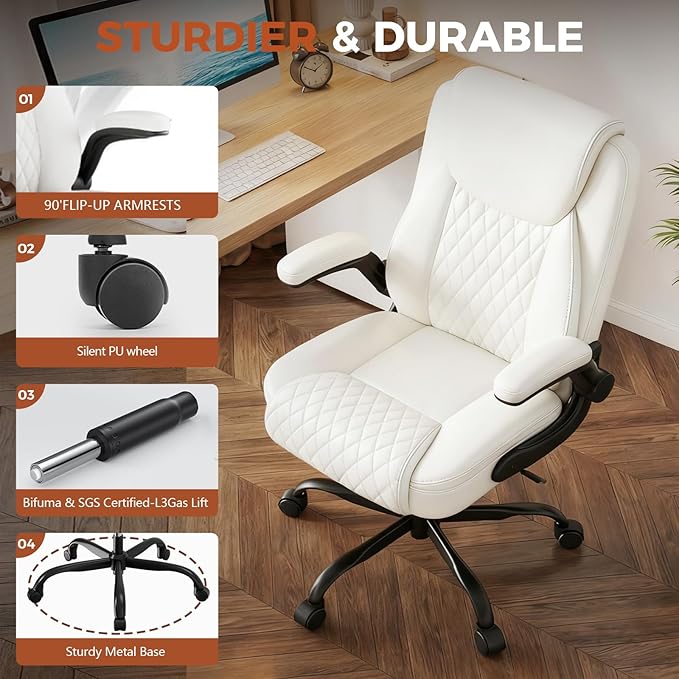 COMHOMA Leather Office Chair Ergonomic Computer Gaming Chair with Comfy Back Support, Executive Mid-Back,Small Gmaing Chair with Adjustable Armrests, for Short People Use, Rolling Swivel for Adults