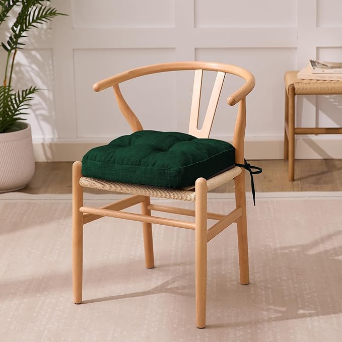 IASEAHK Chair Cushions for Dining Chairs, Dining Chair Cushions, Tufted Indoor Chair Pads with Ties & Non Slip Backing, Seat Cushions for Kitchen Chairs 16.5” x 16.5” x 3.5”, Set of 4, Green