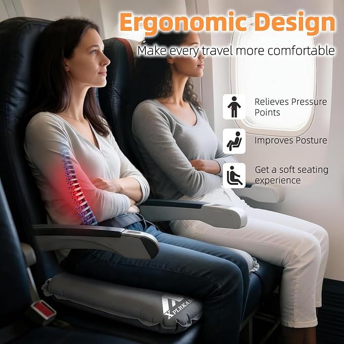 Inflatable Seat Cushion,Self-Inflating Portable Travel Airplane Stadium Seat Cushion for Airplane Long Flight,Compact Lightweight Memory Foam Travel SeatCushion Pad for Bleacher Camping Outdoor Office