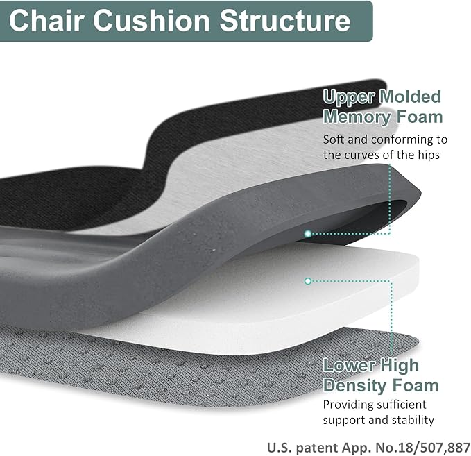 Shinnwa Dining Chair Pads, Patented Design Memory Foam Kitchen Chair Cushions with Ties and Washable Cover, 17" x 16" x 2", Black