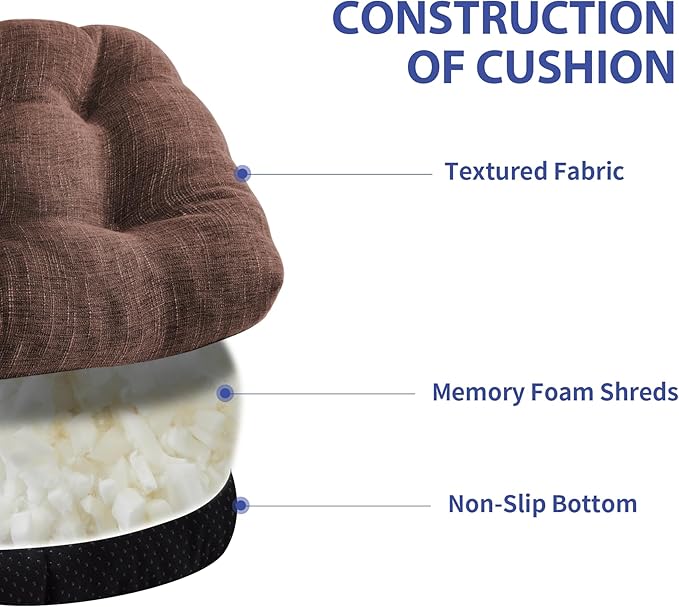 IPYNBAP Chair Cushions for Dining Chairs Set of 4, Kitchen Chair Cushions, Chair Pads with Ties and Non Slip Backing, Tufted Memory Foam Seat Cushion 4 Pack, 18" x 18" x 4", Brown