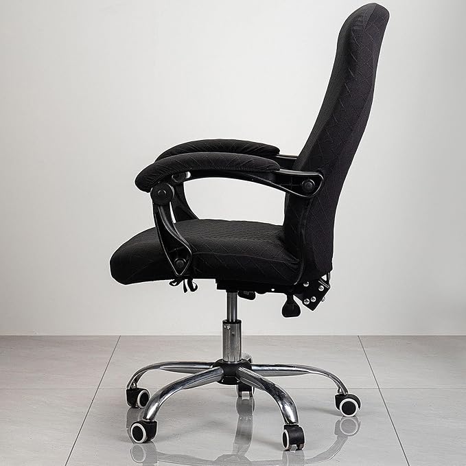 Melaluxe Office Chair Cover with Armrest Covers， Universal Stretch Desk Chair Cover, Computer Chair Slipcovers (Size: L) - Black