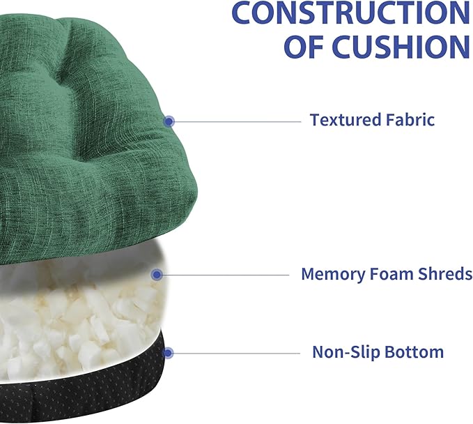 IPYNBAP Chair Cushions for Dining Chairs Set of 2, Kitchen Chair Cushions, Chair Pads with Ties Non Slip Backing, Christmas Room Decor, Tufted Memory Foam Seat Cushion 2 Pack, 15.5x15.5x4, Dark Green