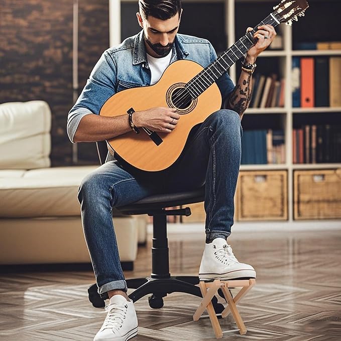 MUSO Guitar Footrest Stool, Folded Wooden Pedal, 3 Level Adjustable,Suitable for Classical Acoustic Guitar,Ergonomic & Durable (Natural Wood)