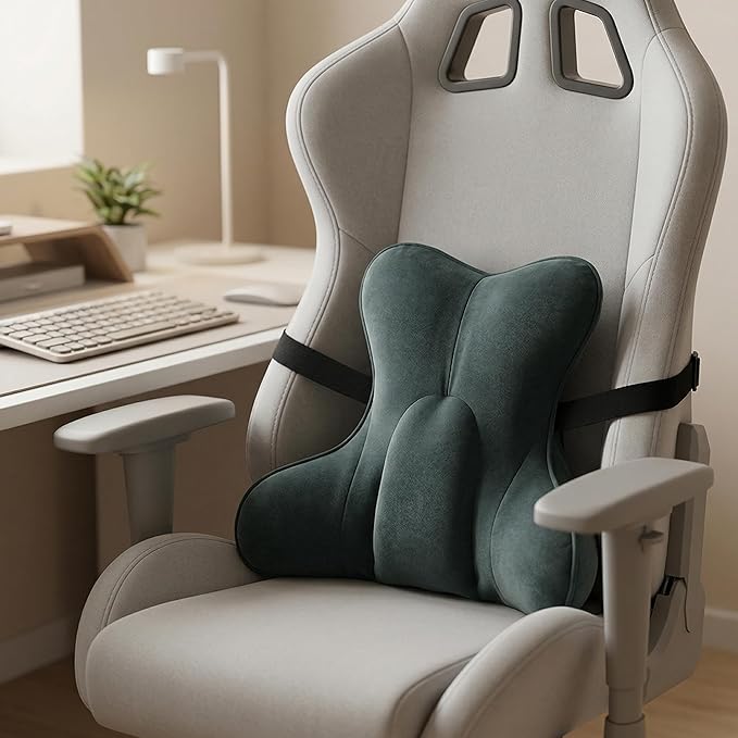 Lumbar Support Pillow for Car Seat and Office Chair, Back Support Cushion for Driving, Lumbar Pillow for Sitting, Ergonomic Back Cushion for Lower Back Support, Charcoal Gray