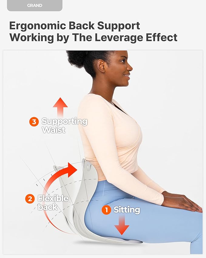 curble Grand(Extra Wide & Sturdy) – Ergonomic Back and Lumbar Support for Good Posture Correction and Back Pain Relief, Perfect for Office, Floor Seat and Work from Home, Patented (Grey)
