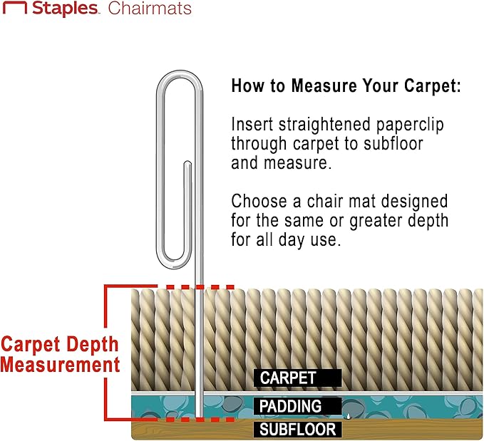 Staples Office Chair Mat, Clear Floor Mats with Lip, Medium-Pile Carpets, Extended Under-Desk Coverage, 48 x 36 Inch, Smooth Glide