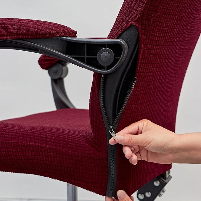 Melaluxe Office Chair Cover with Armrest Covers， Universal Stretch Desk Chair Cover, Computer Chair Slipcovers (Size: L) - Wine Red