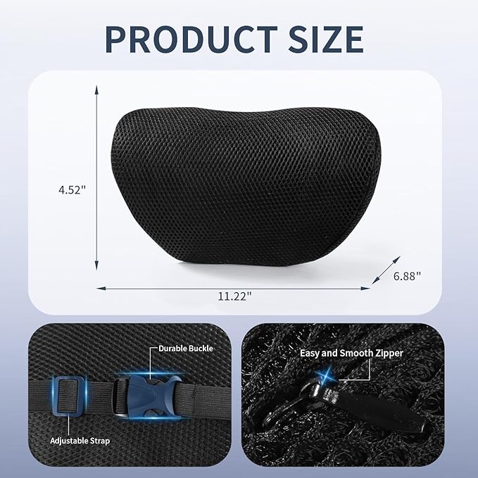 Car Neck Pillow, Memory Foam Headrest Pillow for Driving with Adjustable Strap, Soft Breathable Removable Mesh Cover, Ergonomic Design for Office Chair and Driving, Black