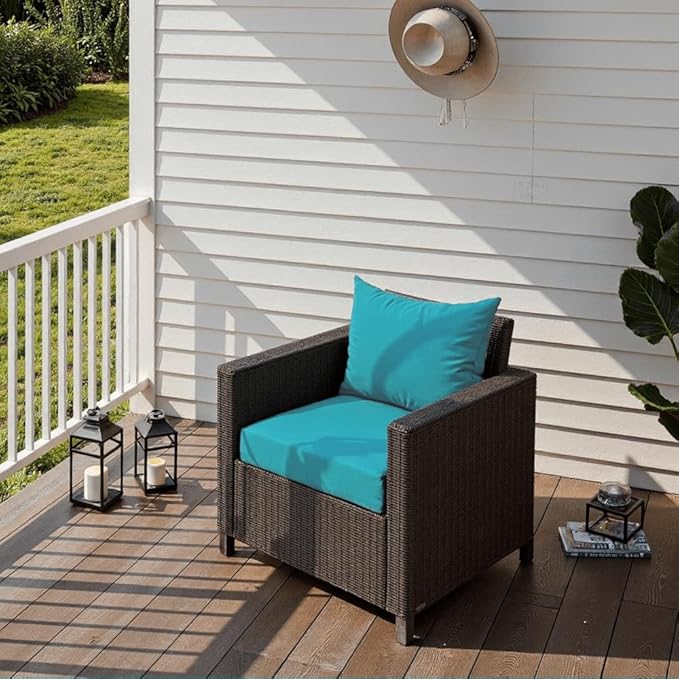 PatioGlow Outdoor Seat Cushion Set 22 x 22 x 4 Inch, Waterproof & Fade Resistant Patio Furniture Cushions with Removable Cover and Ties, Thick Deep Seating Pads for Outside Chair Sofa Couch, Teal