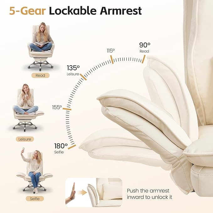 Big and Tall Office Chair, Cloud Reclining Office Chair with Footrest & Flip Armrest for Pets, Executive Ergonomic Criss Cross Desk Chair, Swivel Computer Gaming Chair with Lumber Pillow, PU Beige