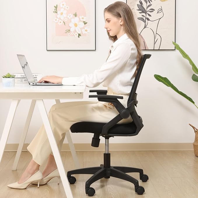 Ergonomic Office Chair, 400lbs Desk Chair with Flip-Up Arms and Lumbar Support, Rolling Work Swivel Chair with Breathable Mesh, High Back Office Computer Chair for Long Hours (Black)
