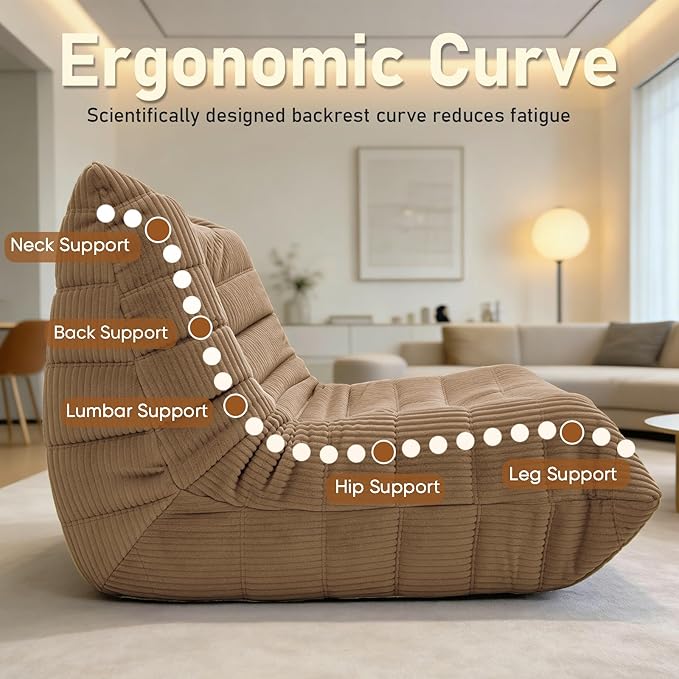 Trenda Bean Bag Chairs for Adults - Comfy High-Density Foam Fireside Chair, Adult Size, Soft Corduroy Cover Beanbag Couch, Versatile for Living Room, Bedroom, Dorm, Reading & Gaming (Brown)