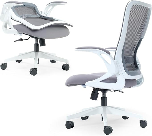 Tervo Model U | Folding Office Chair for Small Spaces | Gaming Chair for Adults & Kids | Ergonomic Mesh Computer Chair for Bedroom | Foldable Desk Chair for Home Work (White & Grey)