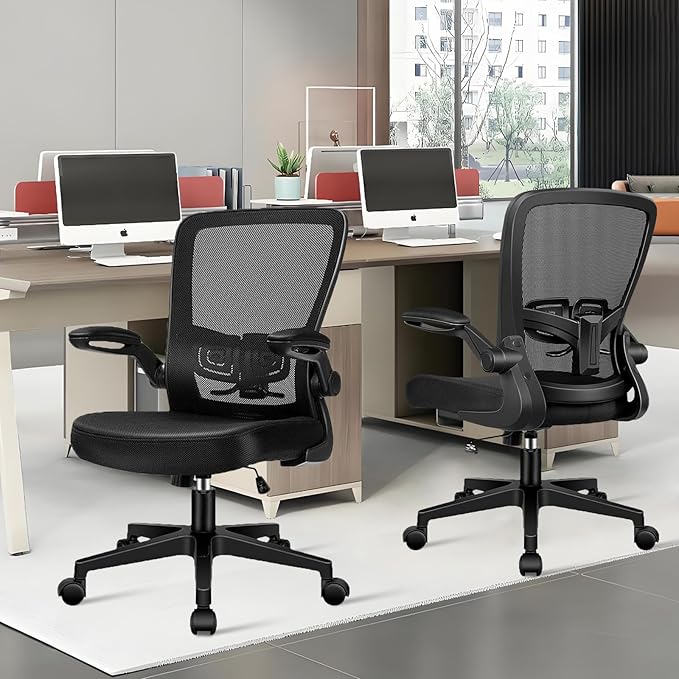 KLASIKA Desk Chairs with Wheels, Ergonomic Mesh Office Chair Adjustable Height and Swivel Lumbar Support Home Office Chair with Flip Up Armrests, Set of 2