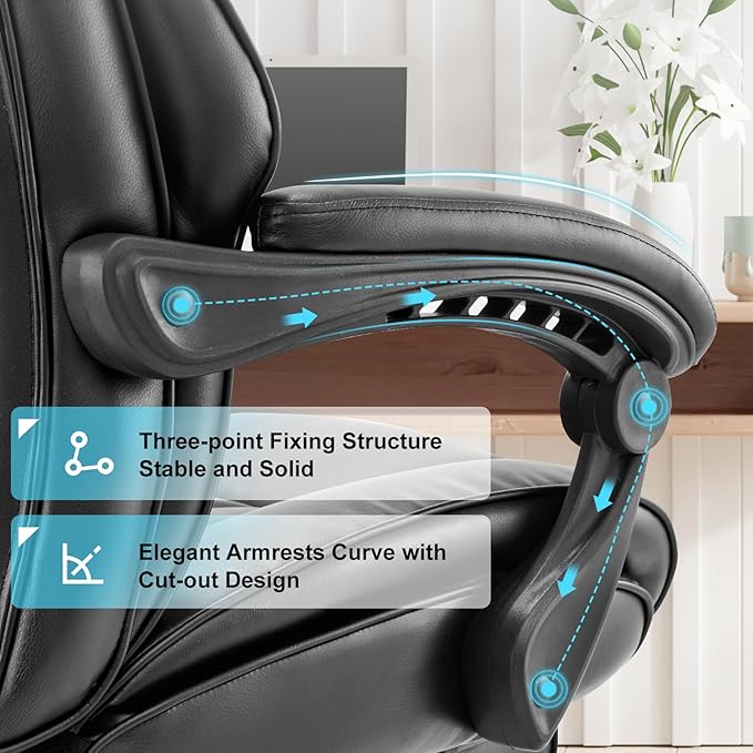 COLAMY Office Chair with Retractable Footrest, Ergonomic High Back Design Executive Computer Desk Chair with Removable Lumbar Pillow, 90-135°Reclining, Thick Bonded Leather for Home Office Work, Black