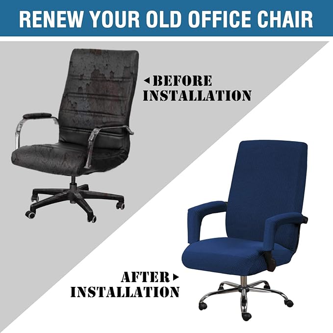 H.VERSAILTEX Office Chair Covers, Stretch Computer Rotating Chair Cover with Armrest Covers, Modern Jacquard with Zipper Simplism Style High Back Boss Chair Slipcover,Navy