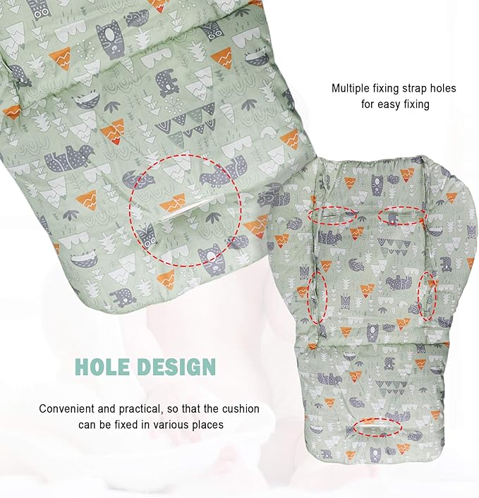 High Chair Pad, High Chair Cushion, seat Cushion, Breathable Pad, with Baby High Chair Seat Belt, 2 Pieces, Soft and Comfortable, Make The Baby More Comfortable (Green Animal Pattern)
