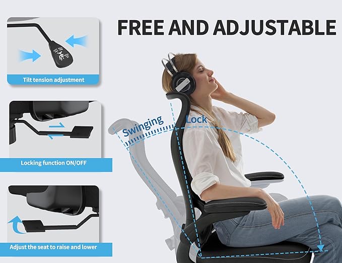 TRALT Ergonomic Office Chair - Desk Chair with Wave High Back Adjustable Lumbar Support Computer Chair - Gaming Chairs Mesh Backrest and PU Leather Seat for Home Reading Chairs (Black Pack of 6)