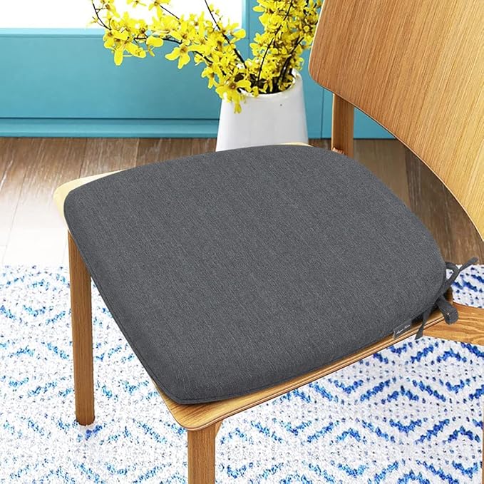 Magpie Fabrics 17"x16"x2" U-Shape Chair Cushions with Ties 2 Count, Outdoor Indoor Waterproof All Weather Seat Pads Decoration for Patio Garden Dining Office - Dark Gray