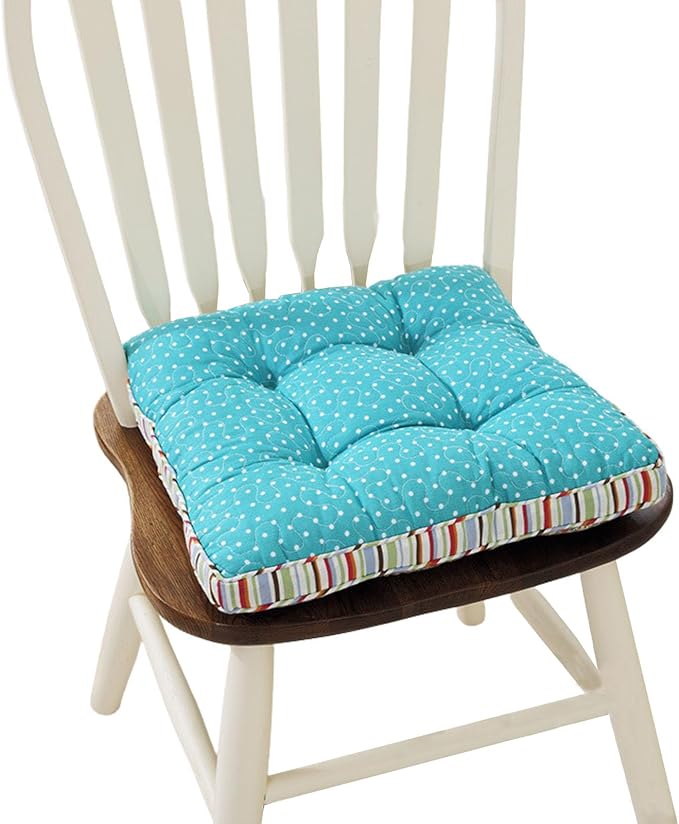 Boho Cotton Quilted Chair Cushion for Dining Chairs Non Slip Soft Comfortable Chair Pads with Ties Patchwork Printed Seat Cushion for Kitchen Office Chairs (Lake Blue,16"x16")