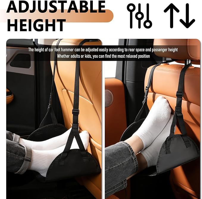 Car Foot Hammock with Adjustable Height,No Collapse Car Travel Foot Rest for Relaxing Your Feet,Travel Essential Portable Cars Seat Foots Rest for Kids Fit Cars,SUVs,Trucks
