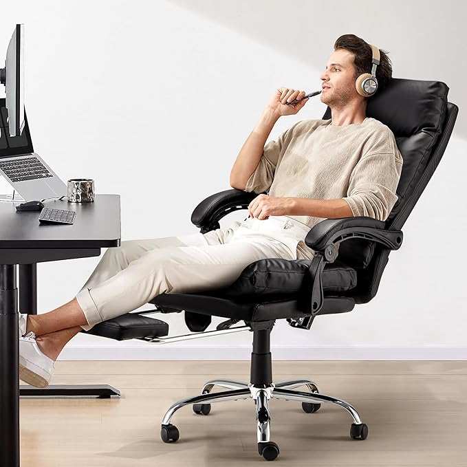 HOMREST Plush Executive Office Chair with Massage and Heat, Big and Tall Ergonomic Chair with Double-Layer Seat Cushion, Headrest, Lumbar Support, Footrest & USB for Home Office,Black