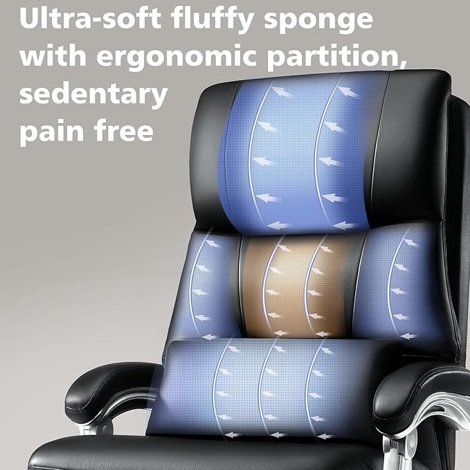 WAILOR Cloud-Like Comfy Office Chair with Footrest, Overstuffed Fiberfill Executive Desk Chair, Ultra-Soft Reclining High Back Computer Chair, Cozy Double-Layered Plush Seat, Big & Tall 400lbs Cap
