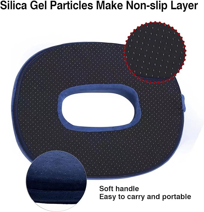 Donut Pillow Memory Foam Seat Cushion - Non-Slip Bottom,Portable Orthopedic Hemmoroid Pillow Cushion Support Pad for Tailbone Pain，Coccyx, Bed Sores, Post Natal, Sciatica (Blue)