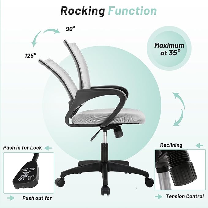 Modern Mesh Office Chair, Ergonomic with Lumbar Support, Adjustable Height, Grey