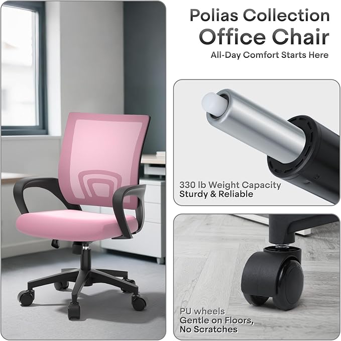 Ergonomic Office Chair 2P - 330Lbs, Breathable Mesh Computer Desk Chair with Lumbar Support & Armrest, Rolling Swivel Adjustable Tilt Lock for Home Office/Gaming, Bedroom Study