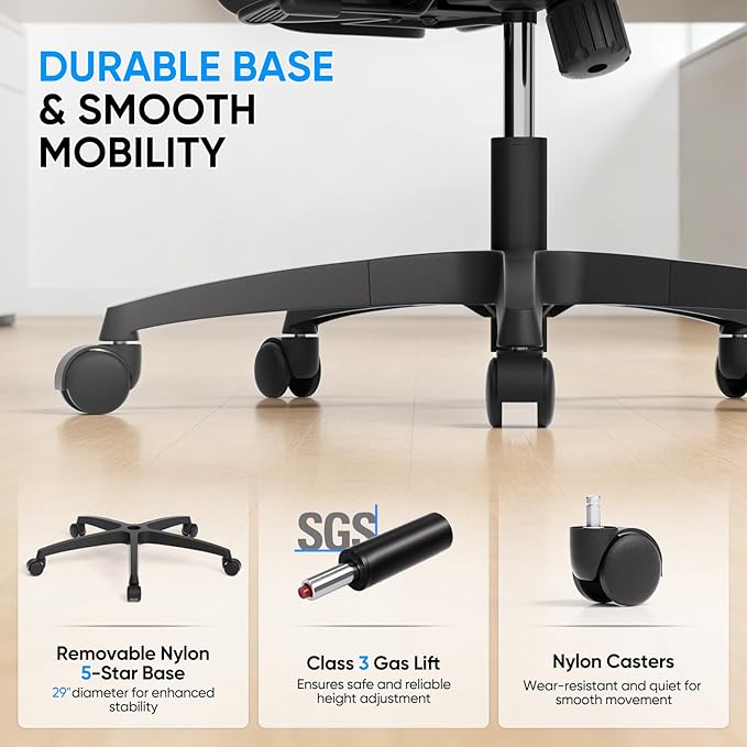 MoNiBloom Ergonomic Office Chair, High Back Mesh Desk Chair with Adjustable Headrest & 3D Armrests, Lumbar Support, 90–145° Recline, Height Adjustable Swivel Rolling Computer Chair for Office, Black