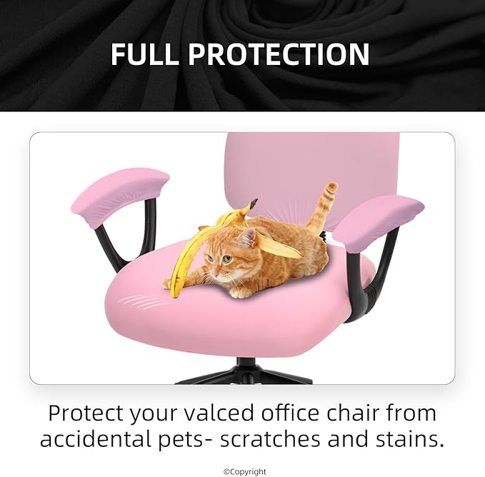 Stretchable Separate Office Chair Seat Covers - Universal Stretch Computer Chair Slipcover Rotating Backrest Coverings & Cushion Protectors & Armrest Covers for Dogs, Cats, Pets, Pink