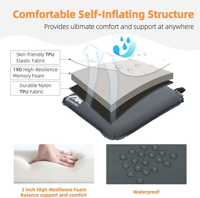 Inflatable Seat Cushion,Self-Inflating Portable Travel Airplane Stadium Seat Cushion for Airplane Long Flight,2pack Compact Lightweight Memory Foam Travel SeatCushion Pad for Bleacher Camping Outdoor
