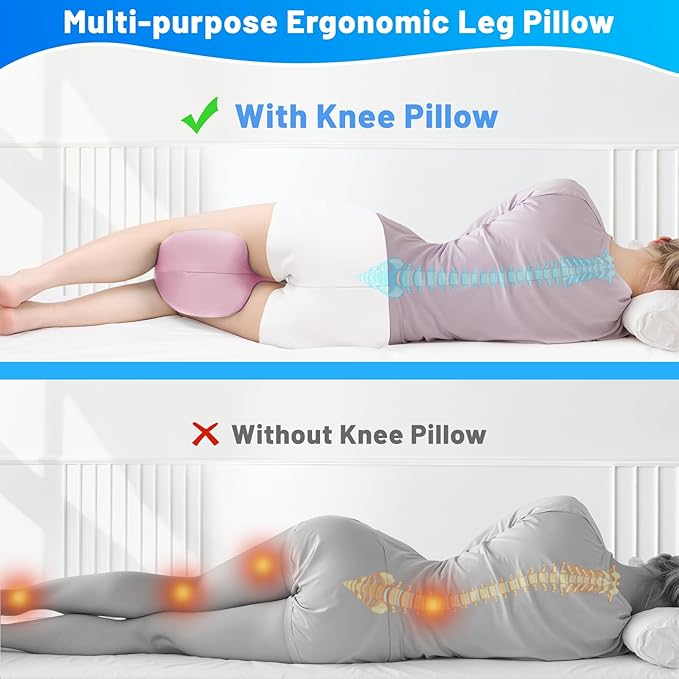 Knee Pillow for Side Sleepers, Leg Pillow with Washable Cover, Memory Foam Leg Pillow for Side Sleeping, Heart-Shape Cushion for Hip, Back & Sciatica Pain Relief, Pink