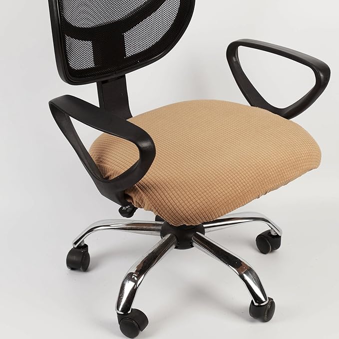 Melaluxe Stretch Jacquard Office Chair Cover, Removable Washable Desk Chair Cover Rotating Chair Seat Slipcover, Light Coffee