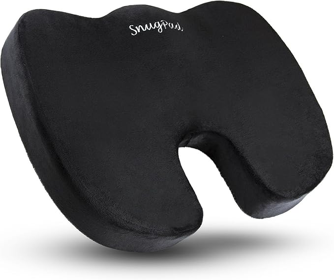 Memory Foam Lumbar Pillow and Seat Cushion Combo, Ergonomic, Lower Back and Coccyx Support, Premium Washable Velvet Covers with Non-Slip Bottom, Ideal for Office Chairs and Car Seats (Black)